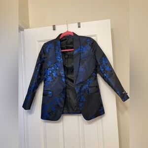 TAZIO Black Blazer Jacket With Blue Floral Pattern Size 12
